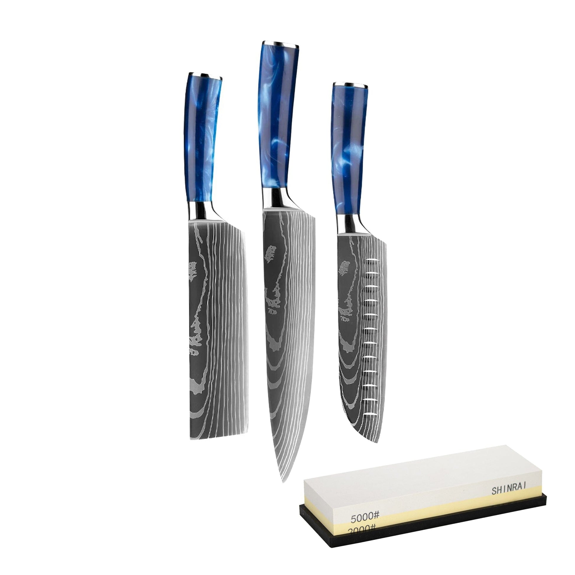 Epoxy Sapphire 3-delige messenset - Combideal XL Messenset met slijpsteen Shinrai Knives 