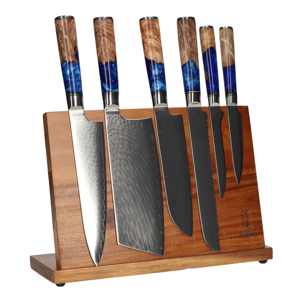 テーブル用品   DAMASK EGYPT Epoxy Sapphire 6-piece Damascus Knife Set + Acacia holder single