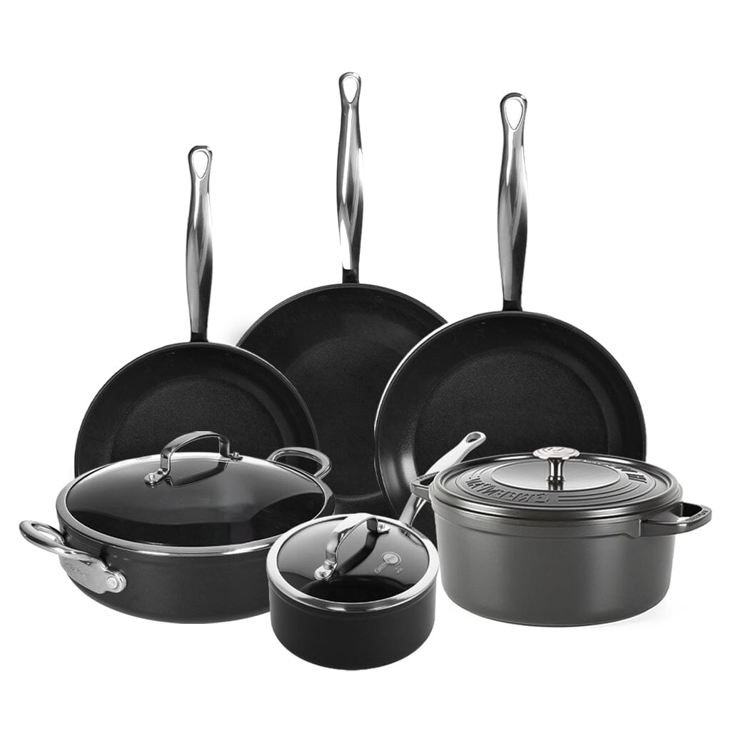 GreenPan - Barcelona Pro XXL 8-delige Pannenset 18/20/28/30/28/28 cm - steelpan met deksel + 2 koekenpannen + stoofpan met deksel + wokpan + braadpan Pannenset GreenPan 