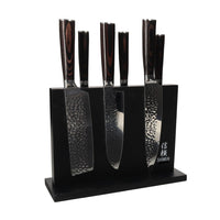 Shinrai Japan - Hammered RVS 6-delige Messenset + Magnetisch Messenblok Dubbelzijdig - Zwart Messenset met blok Shinrai Japan 