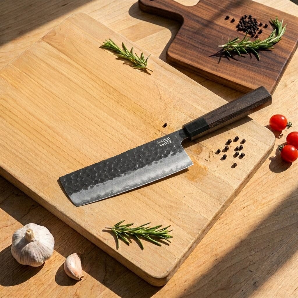 Shinrai Knives - Blackout Edition Damascus Nakiri mes 18 cm Nakirimes Shinrai Knives 