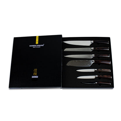Shinrai Knives - Damascus Print 7-delige Messenset Messenset Shinrai Knives 