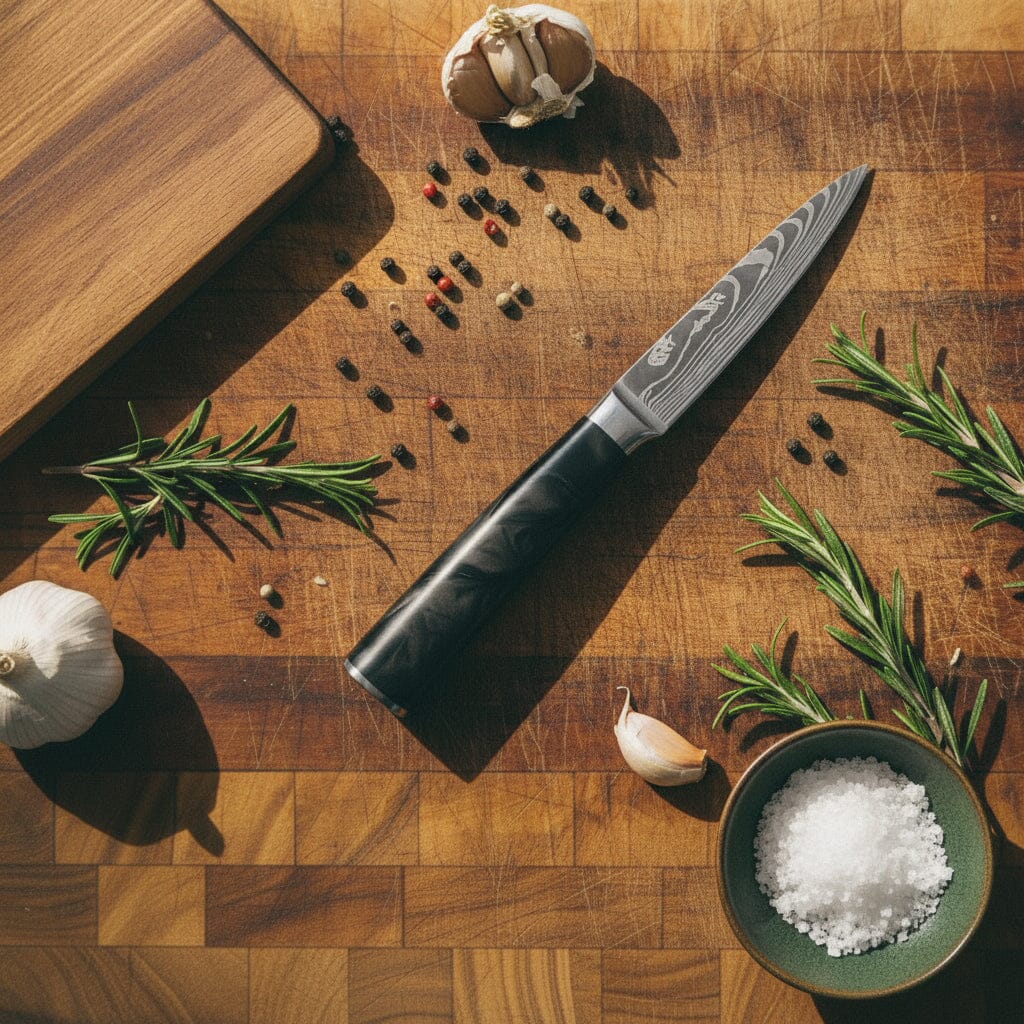 Shinrai Knives - Damascus Print Onyx Epoxy 9-piece Knife Set