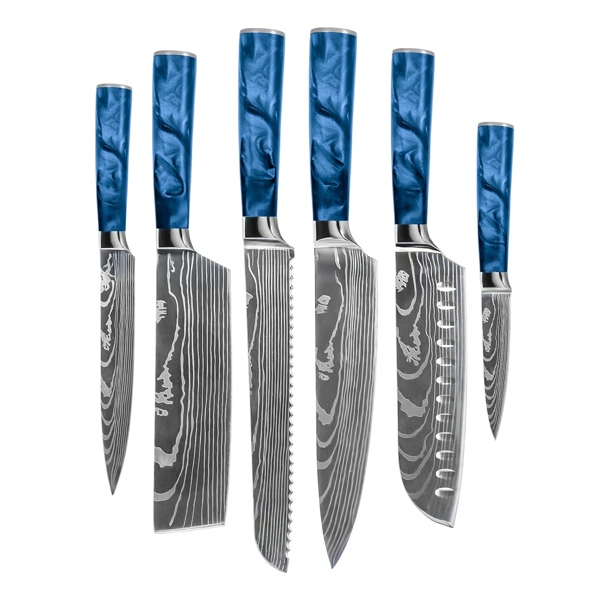 6-piece Japanese knife set damascus print - Expoxy Sapphire