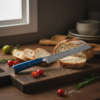 Shinrai Knives - Damascus Print Epoxy Sapphire Broodmes 20 cm Broodmes Shinrai Knives 