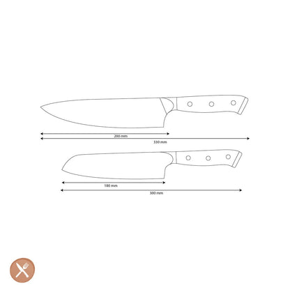 Shinrai Knives - Eclipse 2-delige Damascus Messenset - Koksmes + Santoku mes Messenset Shinrai Knives 