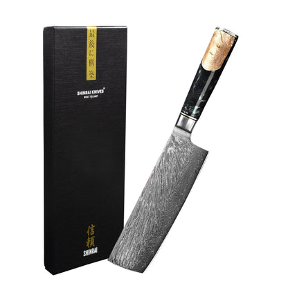 Shinrai Knives - Epoxy Onyx Damascus Nakiri mes 18 cm Nakirimes Shinrai Knives 