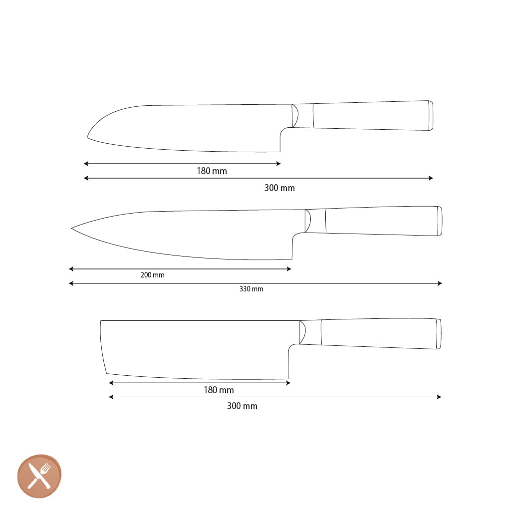 Shinrai Knives - Hammered Damast BR 3-delige Messenset - Koksmes + Nakiri + Santoku Messenset Shinrai Knives 