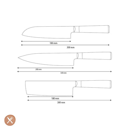 Shinrai Knives - Hammered Damast BR 3-delige Messenset - Koksmes + Nakiri + Santoku Messenset Shinrai Knives 