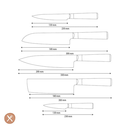 Shinrai Knives - Hammered Damast BR 5-Delige Messenset Messenset Shinrai Knives 