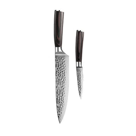Shinrai Knives - Hammered RVS 2-delige Messenset - Koksmes + Schilmes Messenset Shinrai Knives 