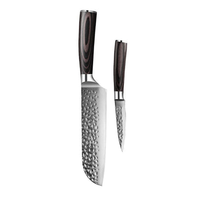 Shinrai Knives - Hammered RVS 2-delige Messenset - Santoku + Schilmes Messenset Shinrai Knives 