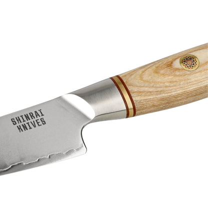 Couteaux Shinrai - Ensemble 4 pièces Hikari Damascus - Couteau de chef + Santoku + Couteau à pain + Couteau d'office Shinrai Knives Knife Set
