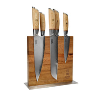 Shinrai Knives - Hikari Damascus 5-delige messenset + Messenblok Cito dubbelzijdig Messenset met blok Shinrai Knives 