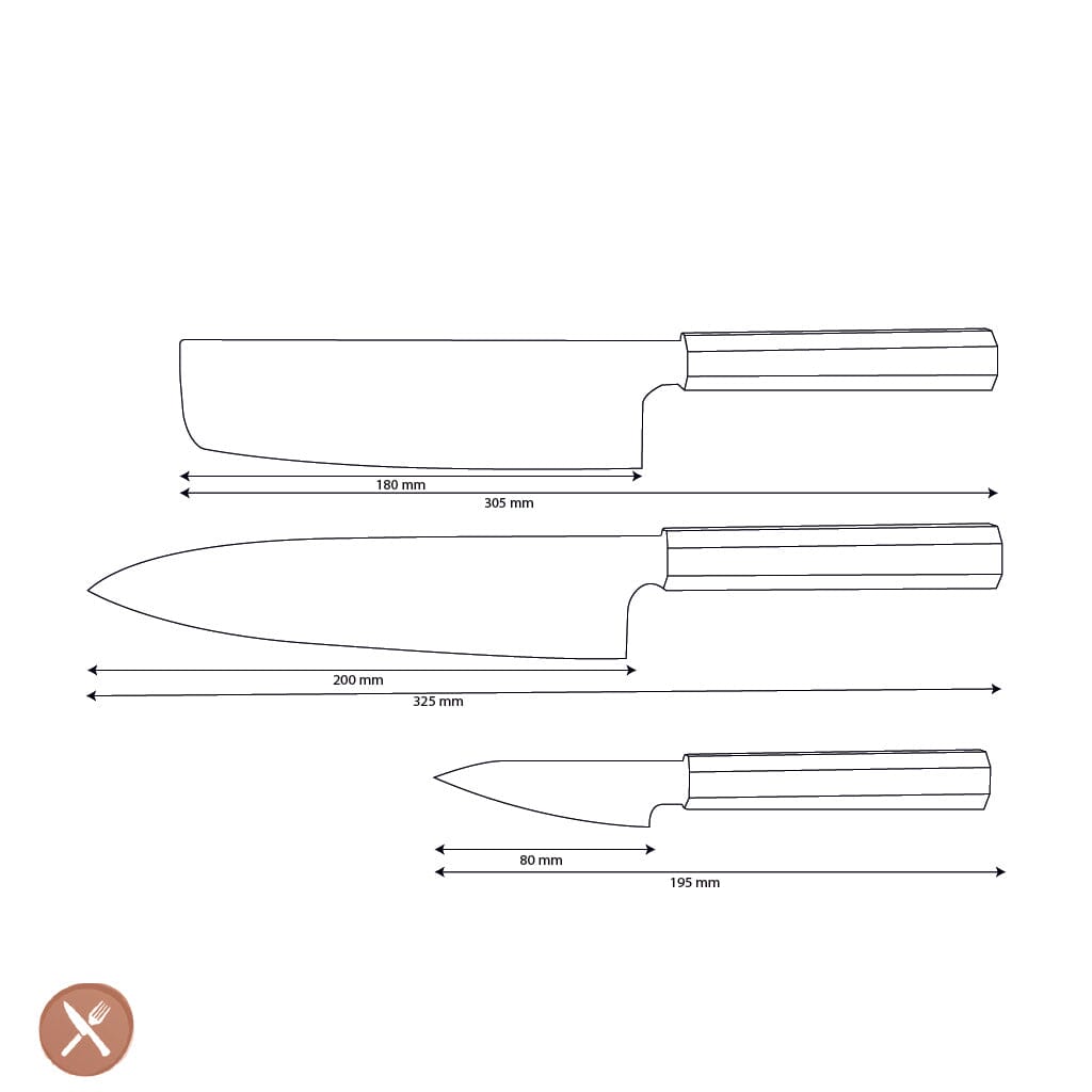 Couteaux Shinrai - Kigami Exclusive Damascus 3 pièces - Couteau de chef + Nakiri + Couteau d'office Ensemble de couteaux Shinrai Knives