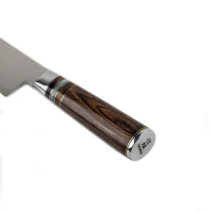 Shinrai Knives - Micarta Jewels 7-delige Damascus Messenset + Magnetisch Messenblok Scalae - Acacia hout Messenset met blok Shinrai Knives 