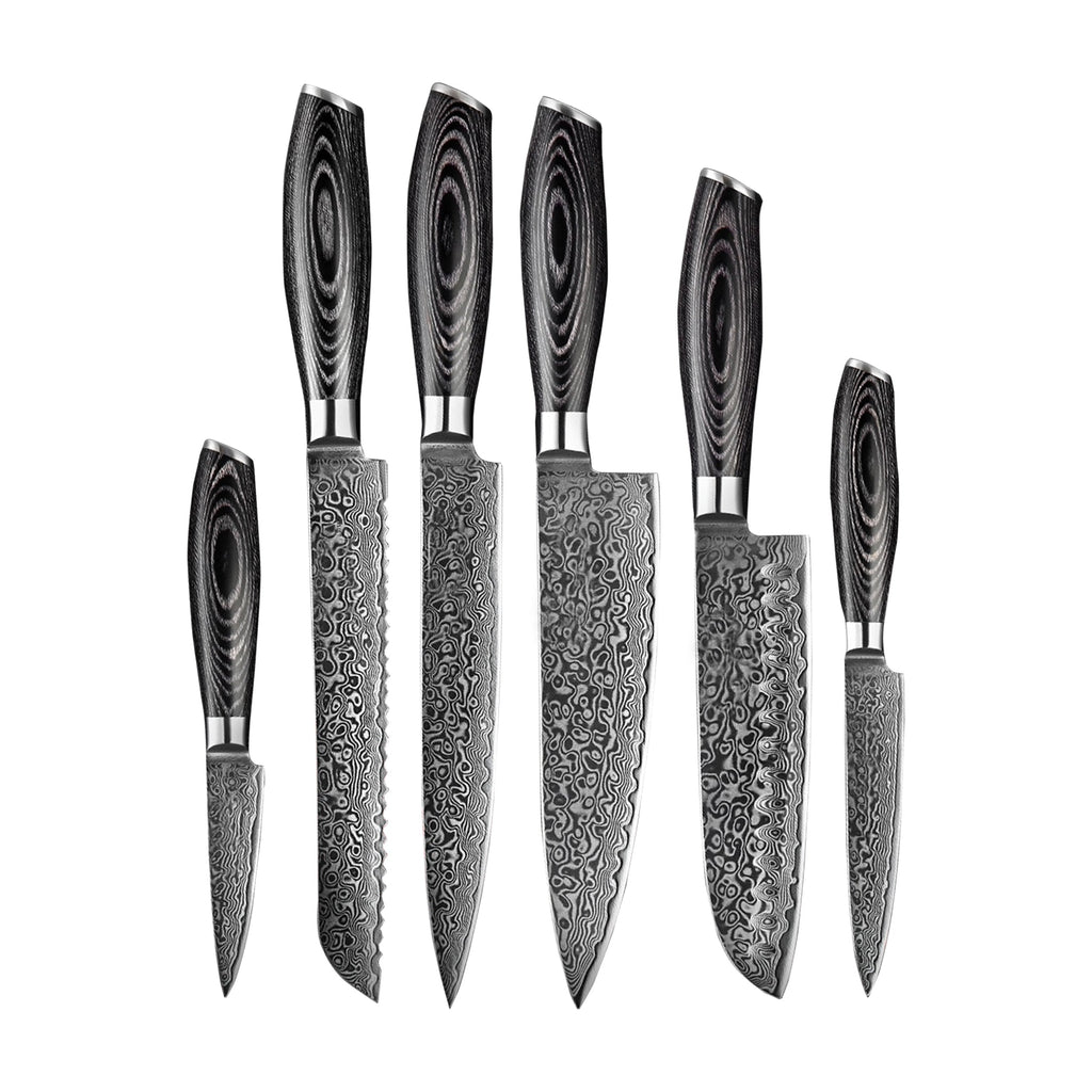 Hammered Stainless Steel Series 6-piece Knife Set + Acacia Wood Magnet –  ShinraiKnives