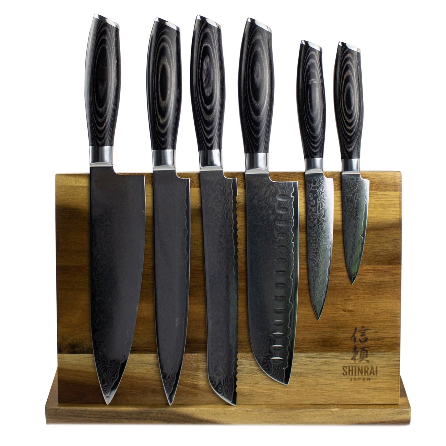 Damask Pakka Wood 6-Piece Knife Set + Magnetic Knife Block Single