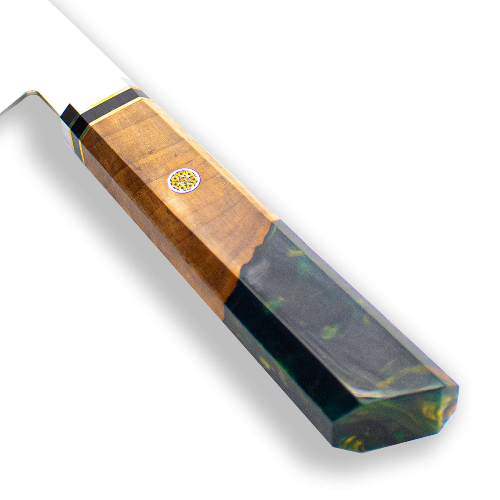 日本製 MGC OCTAGON CUSTOM NO.73 木製 管理No.i0 Emerald Octagon Damascus Japanese Kiritsuke 23 cm - Special