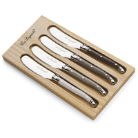 Lou Laguiole - 4-pc butterspreader set in wooden box - mixed colors (pepper/pearl/taupe) Botermessen Lou Laguiole 