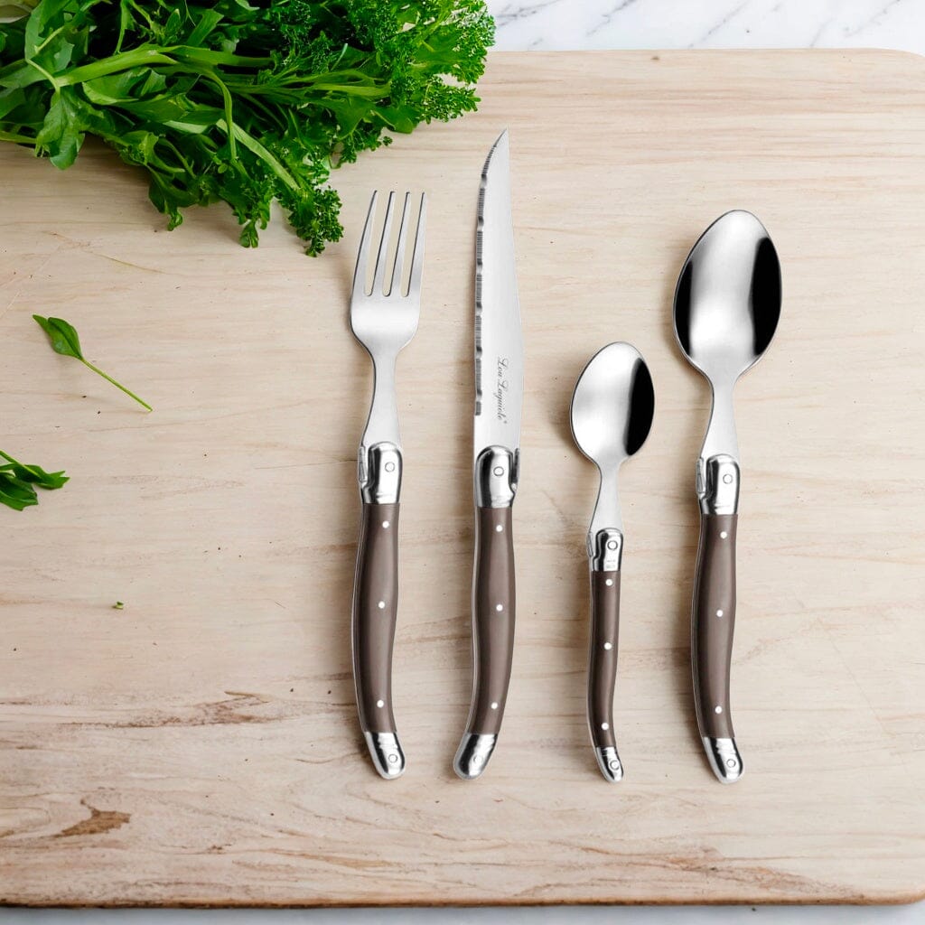 Lou Laguiole Set Posate 24 Pezzi Per 6 Persone, Acciaio Inox Con Finitura Lucida E Sabbiata, Coltelli Micro-dentati, In Cofanetto